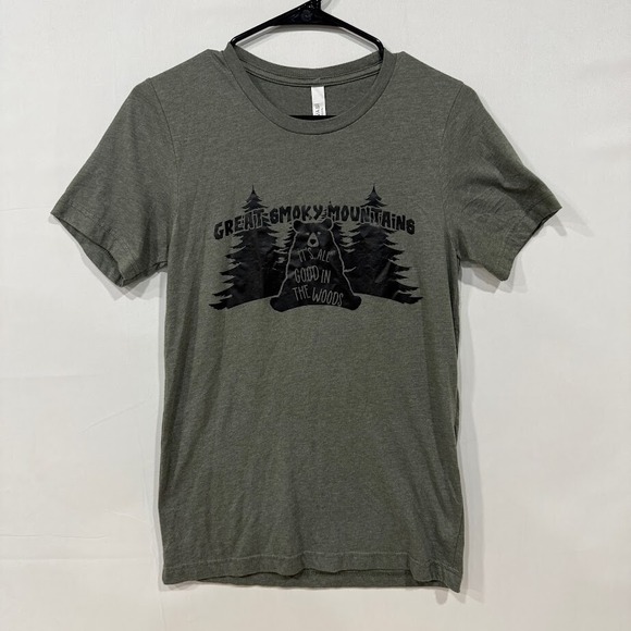 Bella Canvas Other - Bella + Canvas T-Shirt Men's S Olive Smoky Mountains Bear Graphic Tee